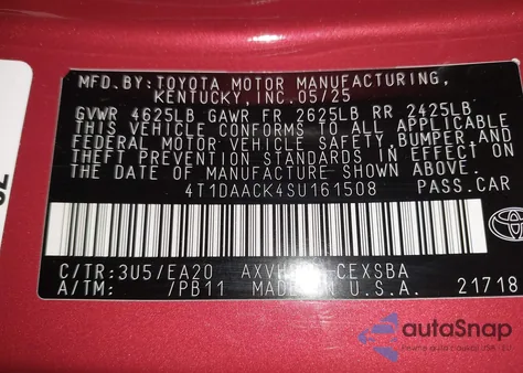 2025 Toyota Camry Se z USA, uszkodzony, nr VIN 4T1DAACK4SU161508